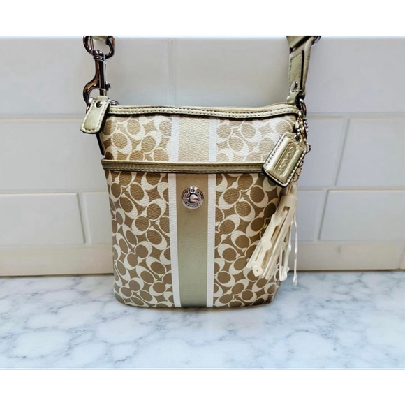 Coach Handbags - Coach Chelsea Heritage Stripe Khaki Gold Crossbody